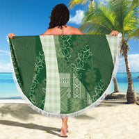Polynesian Tribal Pattern Patchwork Picturesque Beach Blanket Sage Green