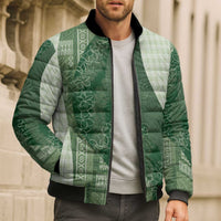 Polynesian Tribal Pattern Patchwork Picturesque Bomber Puffer Jacket Sage Green