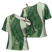 Polynesian Tribal Pattern Patchwork Picturesque Cross Shoulder Shirt Sage Green LT7 - Polynesian Pride
