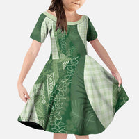Polynesian Tribal Pattern Patchwork Picturesque Family Matching Tank Maxi Dress and Hawaiian Shirt Sage Green