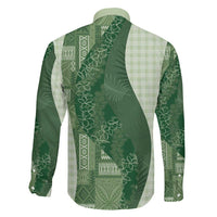 Polynesian Tribal Pattern Patchwork Picturesque Family Matching Tank Maxi Dress and Hawaiian Shirt Sage Green