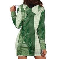 Polynesian Tribal Pattern Patchwork Picturesque Hoodie Dress Sage Green