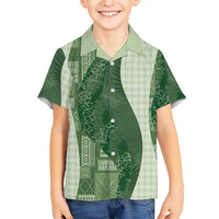 Polynesian Tribal Pattern Patchwork Picturesque Kid Hawaiian Shirt Sage Green