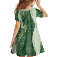 Polynesian Tribal Pattern Patchwork Picturesque Kid Short Sleeve Dress Sage Green
