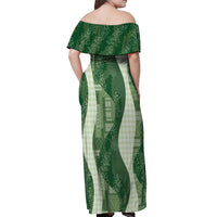 Polynesian Tribal Pattern Patchwork Picturesque Off Shoulder Maxi Dress Sage Green LT7 - Polynesian Pride