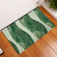 Polynesian Tribal Pattern Patchwork Picturesque Rubber Doormat Sage Green
