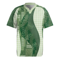 Polynesian Tribal Pattern Patchwork Picturesque Rugby Jersey Sage Green