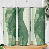 Polynesian Tribal Pattern Patchwork Picturesque Skinny Tumbler Sage Green