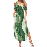 Polynesian Tribal Pattern Patchwork Picturesque Summer Maxi Dress Sage Green