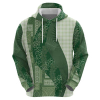 Polynesian Tribal Pattern Patchwork Picturesque Zip Hoodie Sage Green