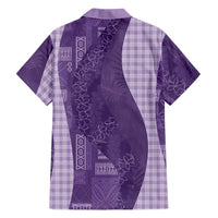 Polynesian Tribal Pattern Patchwork Picturesque Family Matching Off The Shoulder Long Sleeve Dress and Hawaiian Shirt Deep Violet