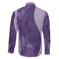 Polynesian Tribal Pattern Patchwork Picturesque Family Matching Off The Shoulder Long Sleeve Dress and Hawaiian Shirt Deep Violet