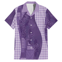 Polynesian Tribal Pattern Patchwork Picturesque Family Matching Puletasi and Hawaiian Shirt Deep Violet LT7 Dad's Shirt - Short Sleeve Violet - Polynesian Pride