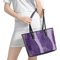 Polynesian Tribal Pattern Patchwork Picturesque Leather Tote Bag Deep Violet