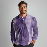 Polynesian Tribal Pattern Patchwork Picturesque Long Sleeve Polo Shirt Deep Violet