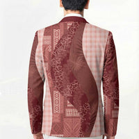 Polynesian Tribal Pattern Patchwork Picturesque Blazer Crimson