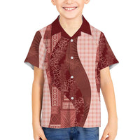 Polynesian Tribal Pattern Patchwork Picturesque Kid Hawaiian Shirt Crimson