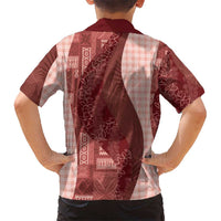 Polynesian Tribal Pattern Patchwork Picturesque Kid Hawaiian Shirt Crimson