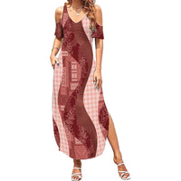 Polynesian Tribal Pattern Patchwork Picturesque Summer Maxi Dress Crimson