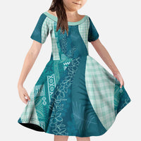 Polynesian Tribal Pattern Patchwork Picturesque Kid Short Sleeve Dress Oceanic