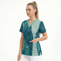 Polynesian Tribal Pattern Patchwork Picturesque Scrub Top Oceanic