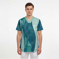 Polynesian Tribal Pattern Patchwork Picturesque Scrub Top Oceanic