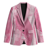 Polynesian Tribal Pattern Patchwork Picturesque Blazer Rose Pink