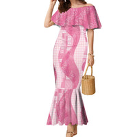 Polynesian Tribal Pattern Patchwork Picturesque Family Matching Mermaid Dress and Hawaiian Shirt Rose Pink