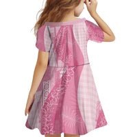 Polynesian Tribal Pattern Patchwork Picturesque Kid Short Sleeve Dress Rose Pink