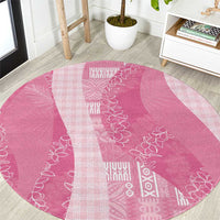 Polynesian Tribal Pattern Patchwork Picturesque Round Carpet Rose Pink
