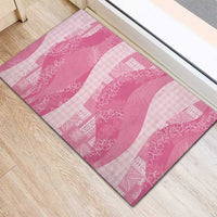 Polynesian Tribal Pattern Patchwork Picturesque Rubber Doormat Rose Pink