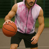 Polynesian Tribal Pattern Patchwork Picturesque Sleeveless Zip Hoodie Rose Pink