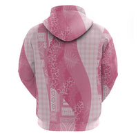 Polynesian Tribal Pattern Patchwork Picturesque Zip Hoodie Rose Pink
