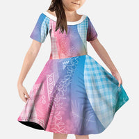 Polynesian Tribal Pattern Patchwork Picturesque Family Matching Off Shoulder Maxi Dress and Hawaiian Shirt Holographic