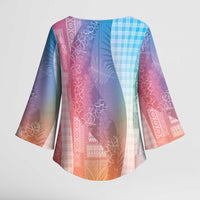 Polynesian Tribal Pattern Patchwork Picturesque Kimono Sleeve Blouse Holographic