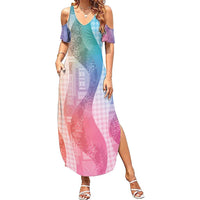 Polynesian Tribal Pattern Patchwork Picturesque Summer Maxi Dress Holographic
