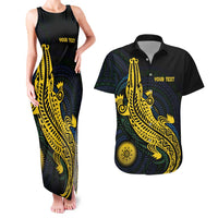 Personalized Solomon Islands Independence Anniversary Couples Matching Tank Maxi Dress and Hawaiian Shirt Crocodile Mix Tapa