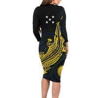 Personalized Solomon Islands Independence Anniversary Family Matching Long Sleeve Bodycon Dress and Hawaiian Shirt Crocodile Mix Tapa