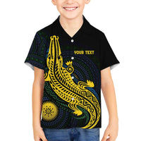 Personalized Solomon Islands Independence Anniversary Family Matching Off The Shoulder Long Sleeve Dress and Hawaiian Shirt Crocodile Mix Tapa