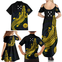Personalized Solomon Islands Independence Anniversary Family Matching Summer Maxi Dress and Hawaiian Shirt Crocodile Mix Tapa