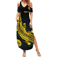 Personalized Solomon Islands Independence Anniversary Family Matching Summer Maxi Dress and Hawaiian Shirt Crocodile Mix Tapa