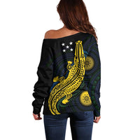 Personalized Solomon Islands Independence Anniversary Off Shoulder Sweater Crocodile Mix Tapa LT7 - Polynesian Pride