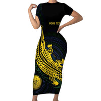 Personalized Solomon Islands Independence Anniversary Short Sleeve Bodycon Dress Crocodile Mix Tapa