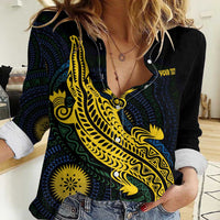 Personalized Solomon Islands Independence Anniversary Women Casual Shirt Crocodile Mix Tapa