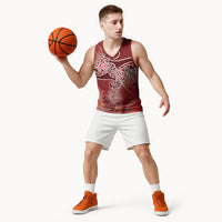Aotearoa Maori Koru Curves Basketball Jersey Silver Ferns - Crimson Red LT7 - Polynesian Pride