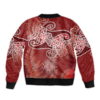 Aotearoa Maori Koru Curves Bomber Jacket Silver Ferns - Crimson Red LT7 - Polynesian Pride
