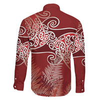 Aotearoa Maori Koru Curves Family Matching Off The Shoulder Long Sleeve Dress and Hawaiian Shirt Silver Ferns - Crimson Red LT7 - Polynesian Pride