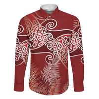 Aotearoa Maori Koru Curves Family Matching Puletasi and Hawaiian Shirt Silver Ferns - Crimson Red LT7 Dad's Shirt - Long Sleeve Red - Polynesian Pride