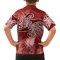Aotearoa Maori Koru Curves Family Matching Short Sleeve Bodycon Dress and Hawaiian Shirt Silver Ferns - Crimson Red LT7 - Polynesian Pride