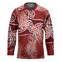 Aotearoa Maori Koru Curves Hockey Jersey Silver Ferns - Crimson Red LT7 Unisex Red - Polynesian Pride